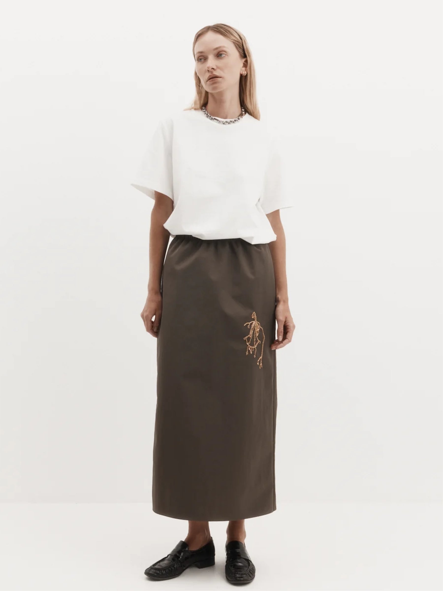 Harris Tapper |Camilla Skirt in Laminated Nylon in brown