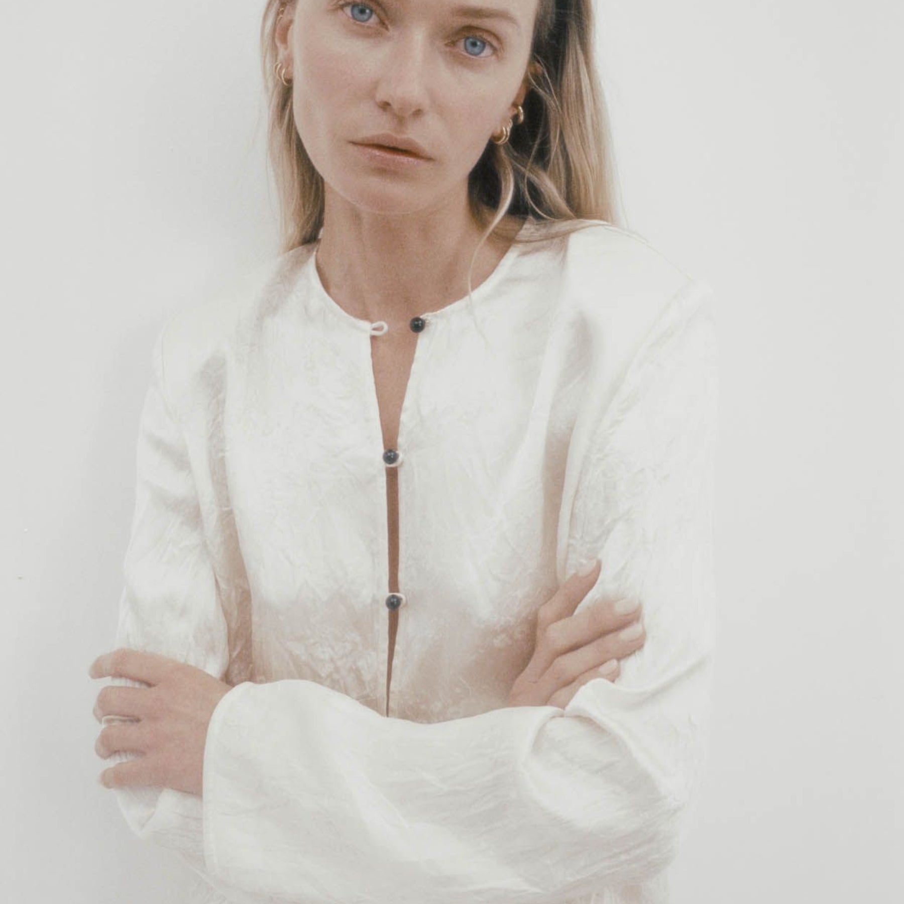 Harris Tapper Eileen Top in Ivory Jacquard Satin