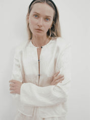Harris Tapper Eileen Top in Ivory Jacquard Satin