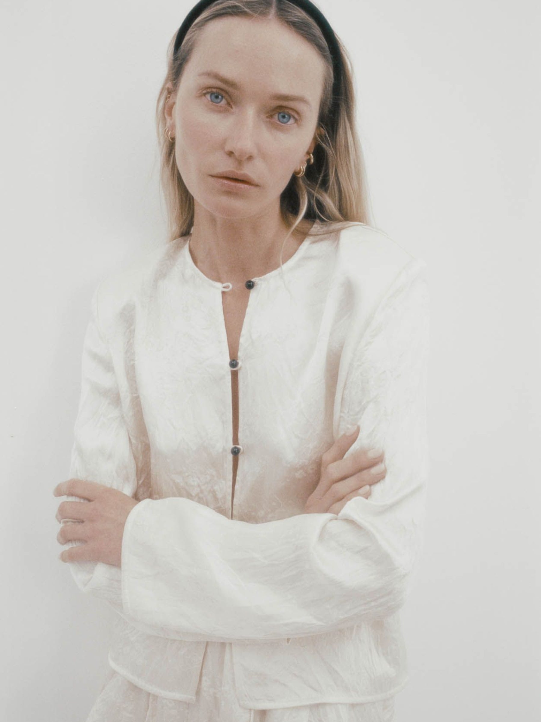 Harris Tapper Eileen Top in Ivory Jacquard Satin