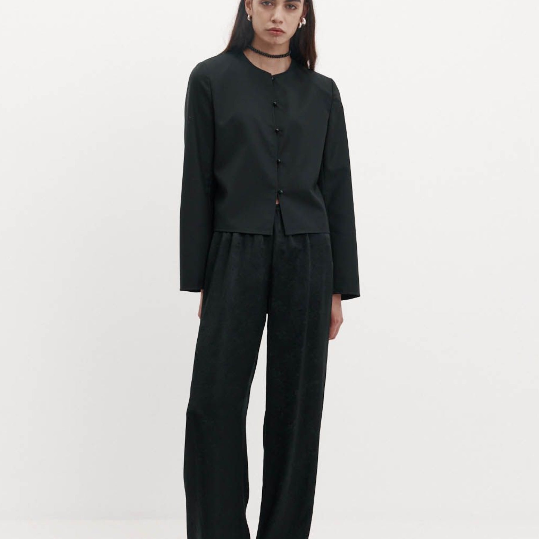 Harris Tapper Eileen Top in Black Wool Suiting