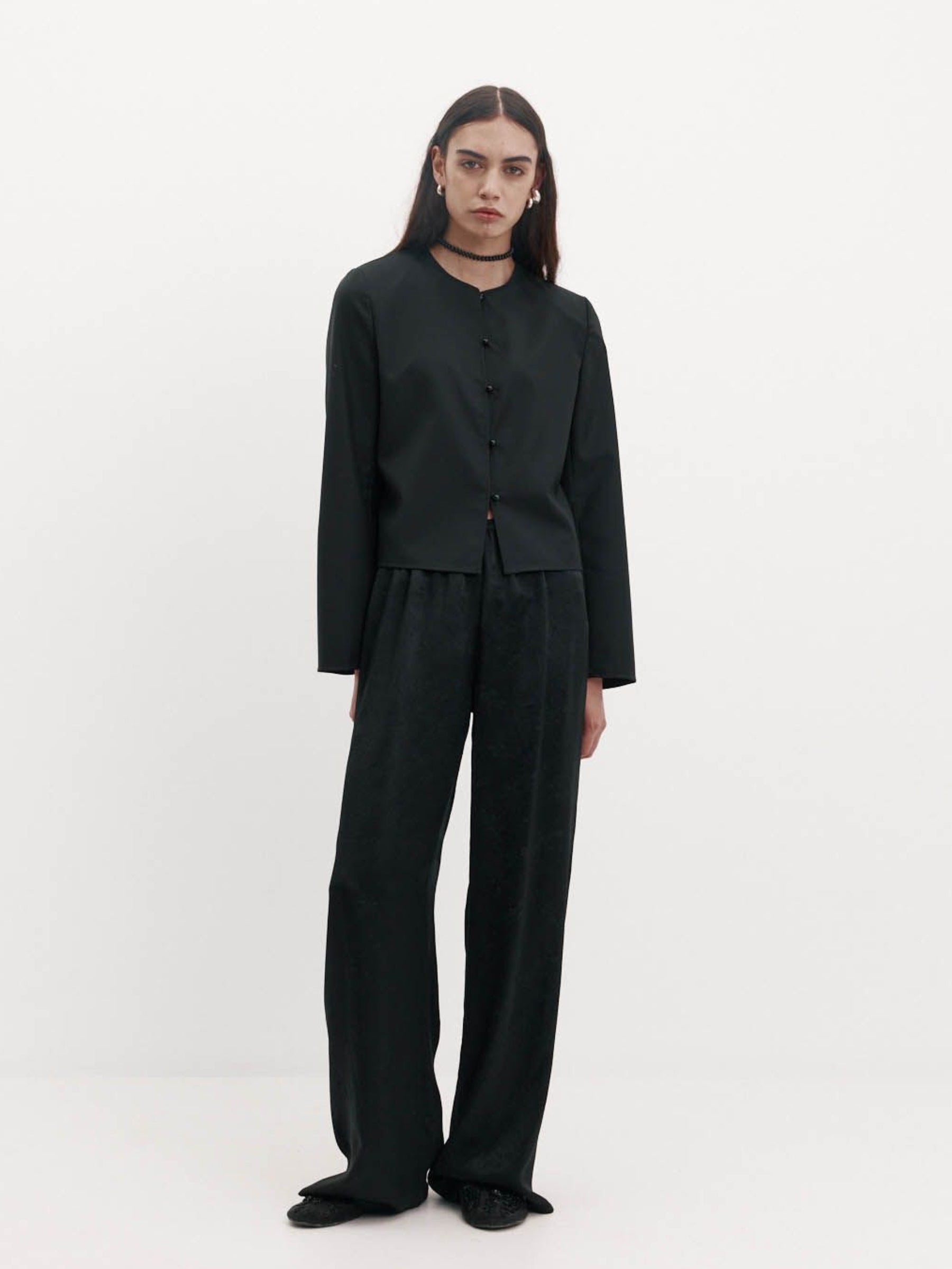 Harris Tapper Eileen Top in Black Wool Suiting