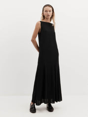 Godet Dress in Silk Crepe de Chine