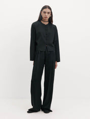 Harris Tapper Irving Trouser in Black Jacquard Satin