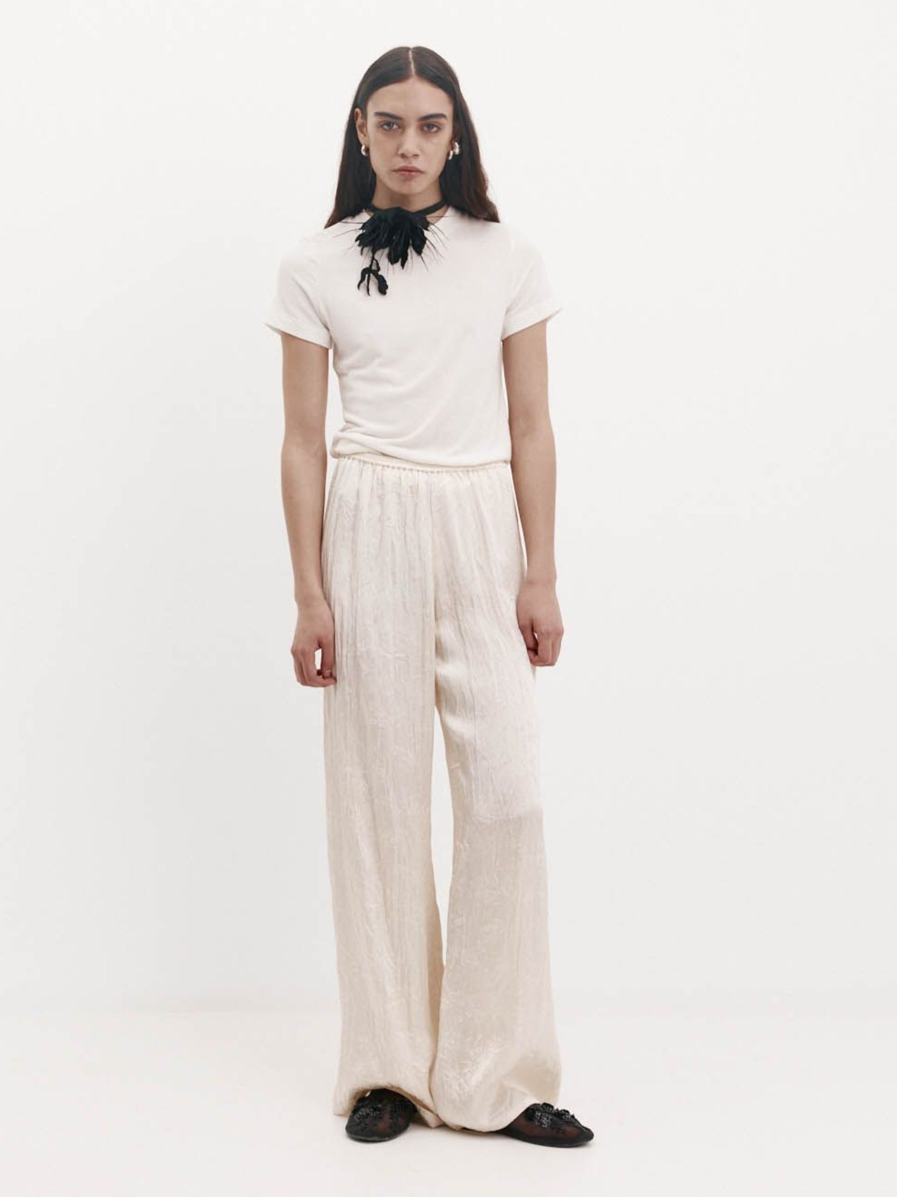 Harris Tapper Irving Trouser in Ivory Jacquard Satin