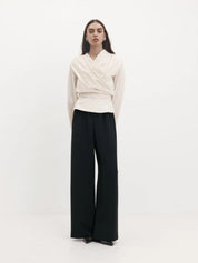 Harris Tapper | Long Sleeve Chaimberlain Top in Ivory Tech Taffeta
