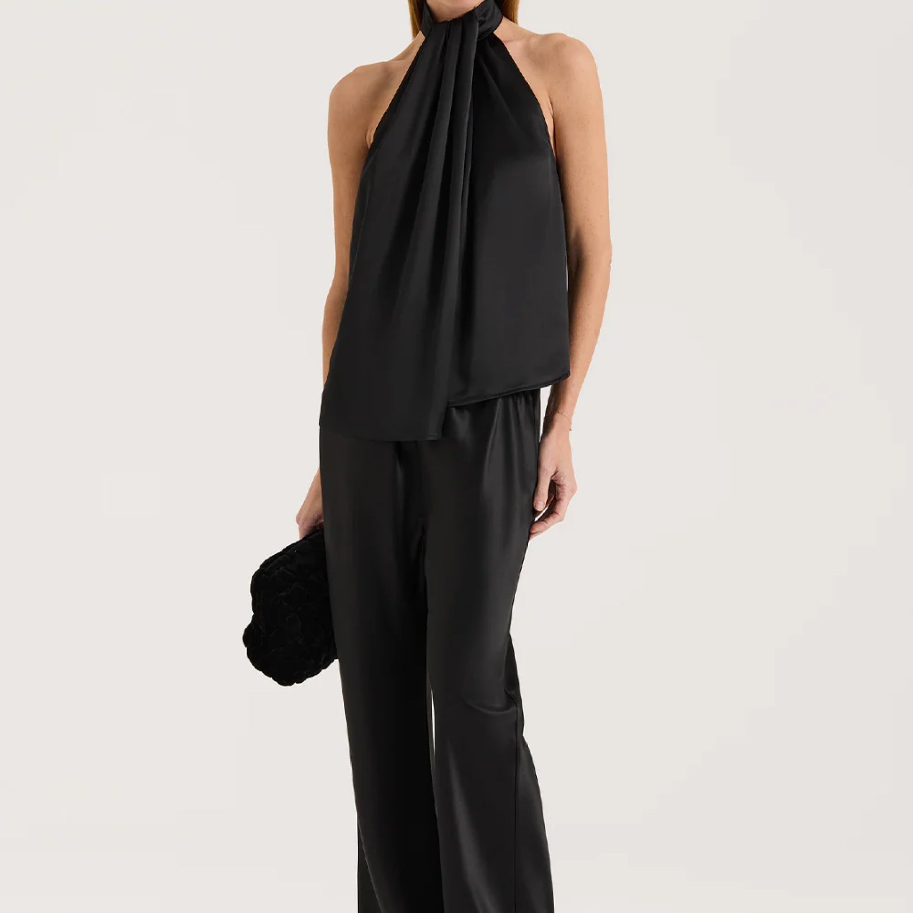 Henne | Silver Satin Blouse in Black