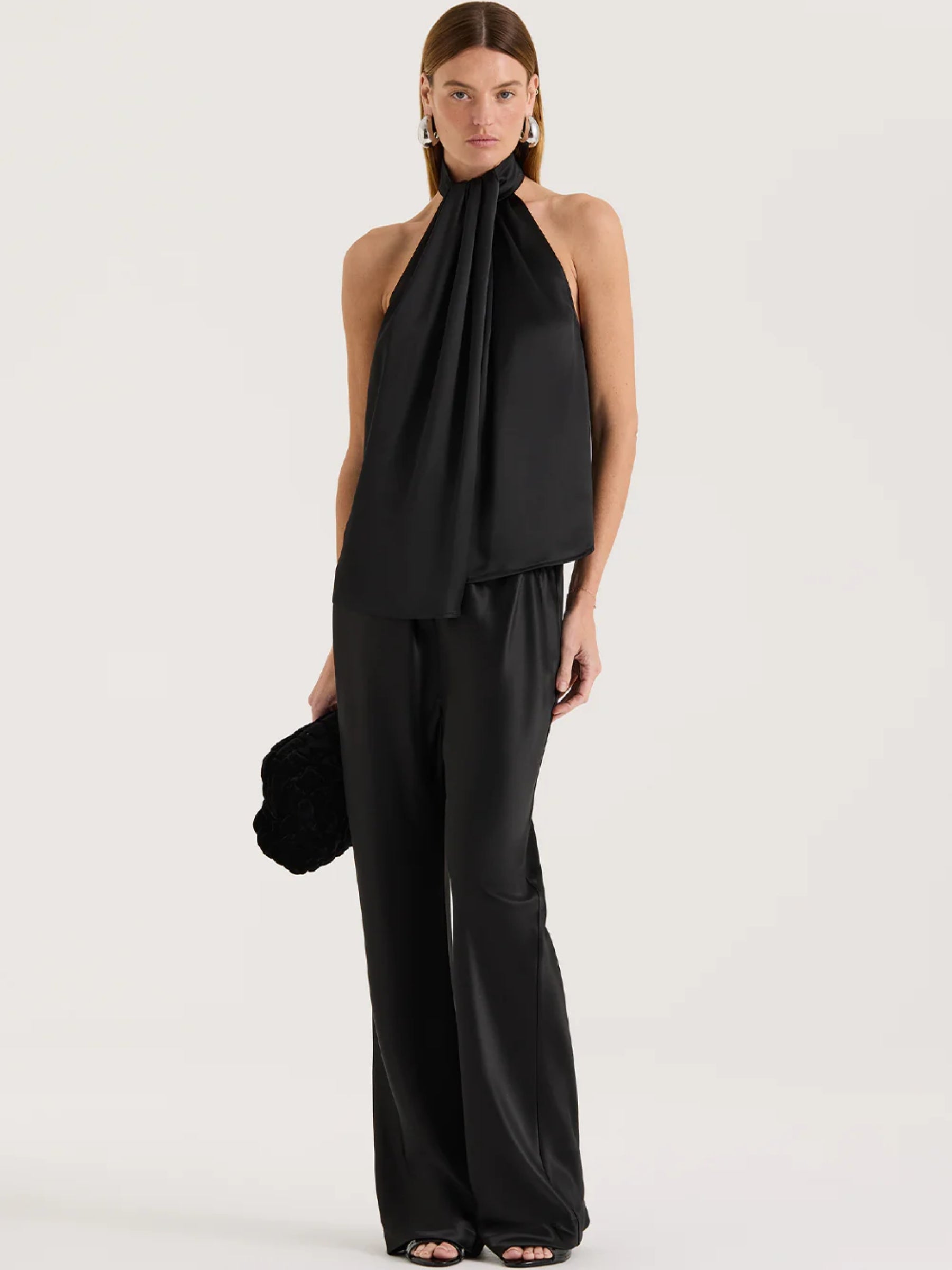 Henne | Silver Satin Blouse in Black