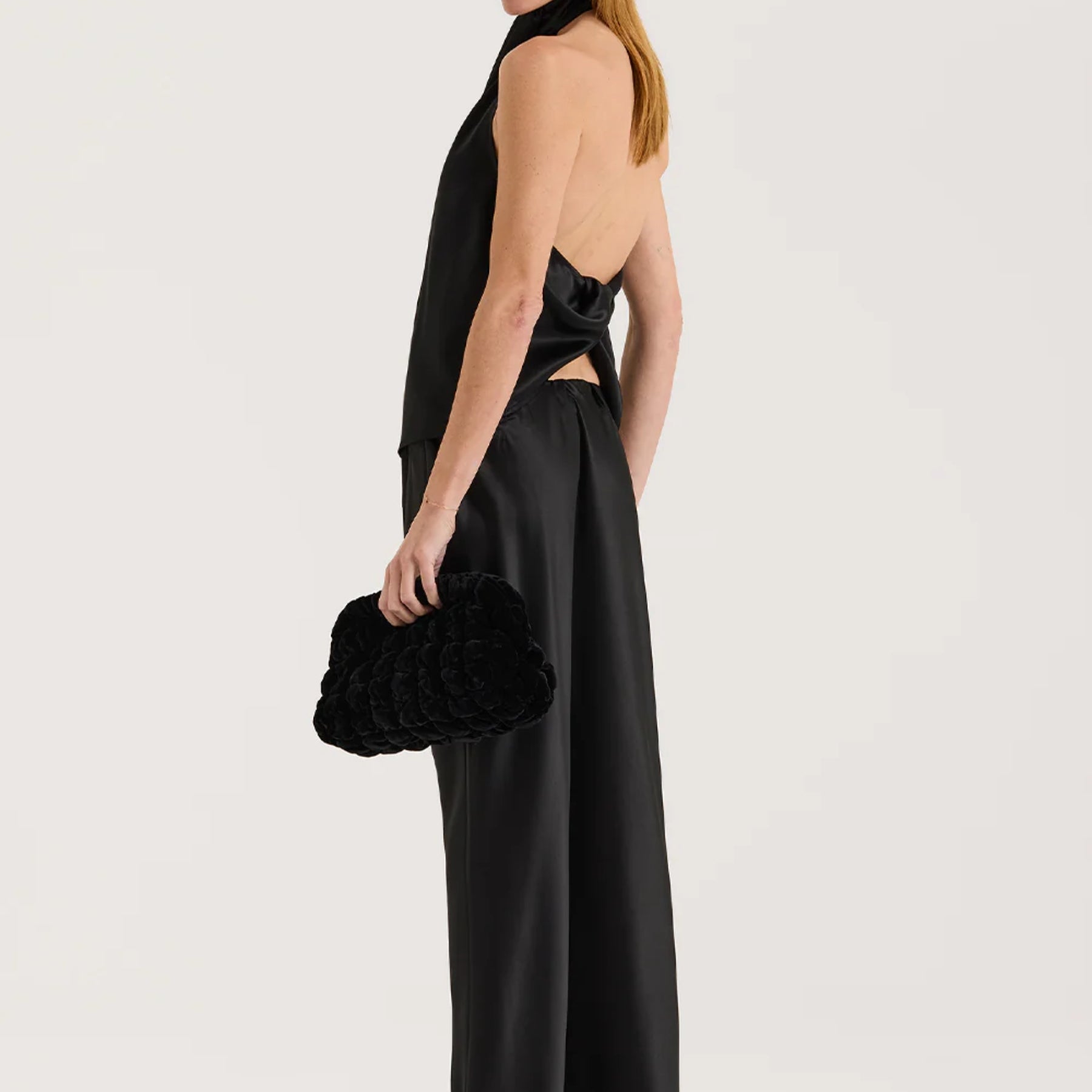 Henne | Silver Satin Blouse in Black