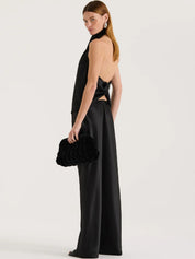 Henne | Silver Satin Blouse in Black
