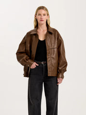HENNE | Nova Brown Faux Leather Jacket  | The UNDONE