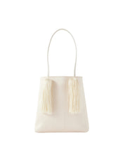Le Sundial | Le Salon Ivory tasseled dupioni clutch
