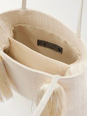 Le Sundial | Le Salon Ivory tasseled dupioni clutch