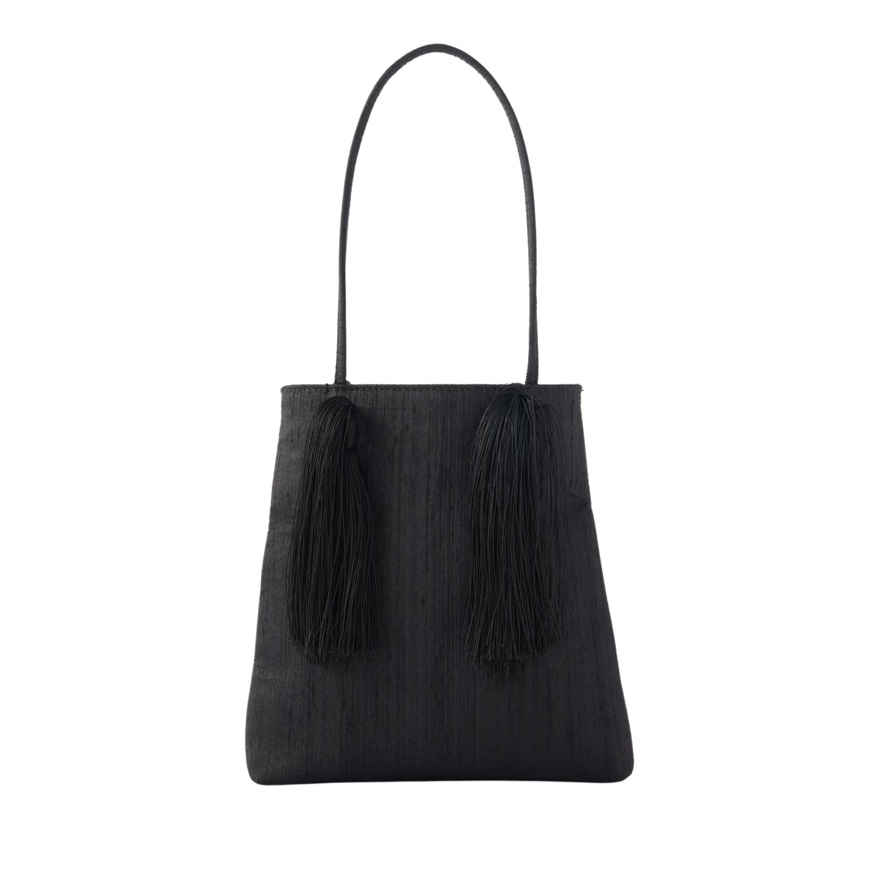 Le Sundial | Le Salon black tasseled dupioni clutch