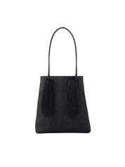 Le Sundial | Le Salon black tasseled dupioni clutch