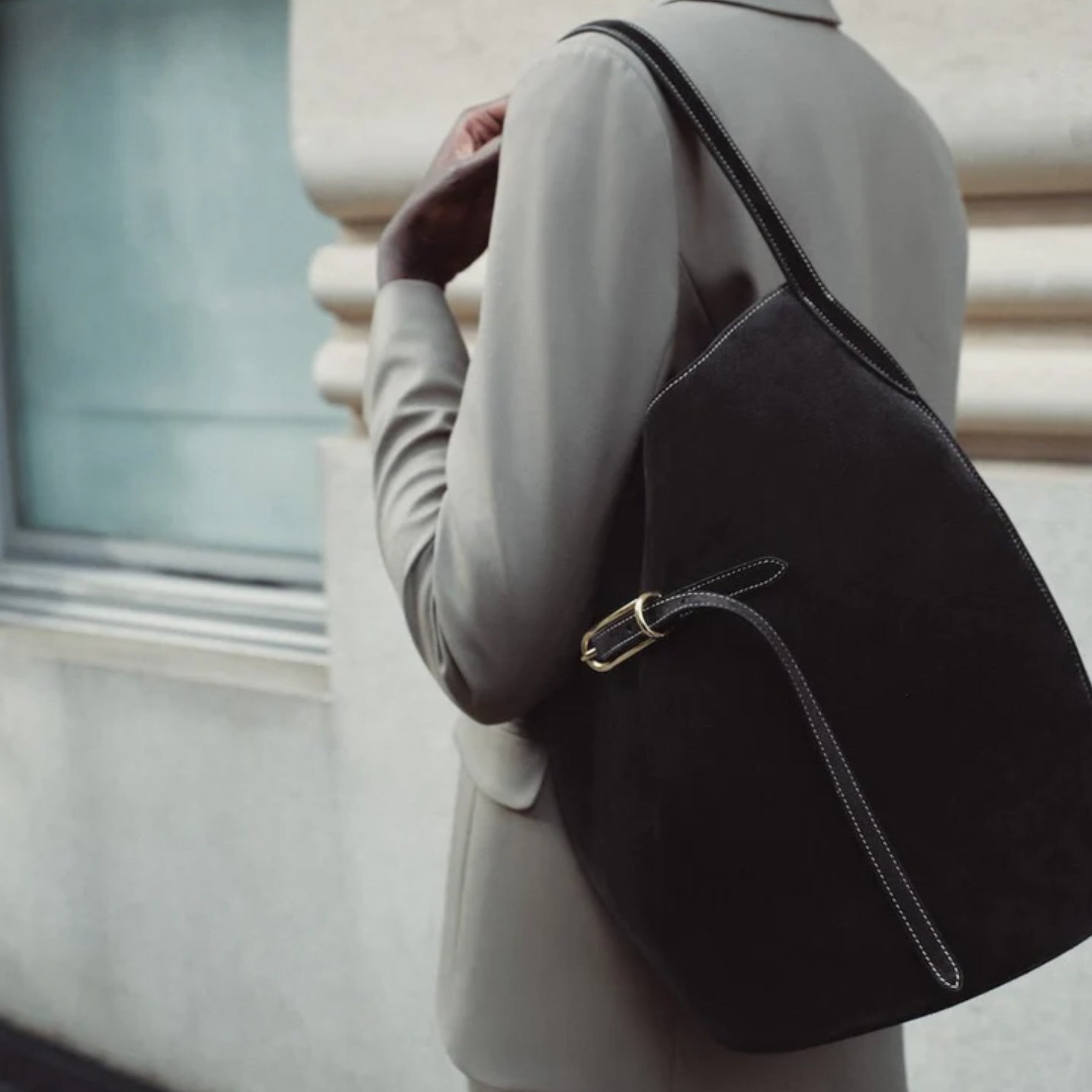 Liffner | Belted Bucket Bag Large in Black Suede | The UNDONE