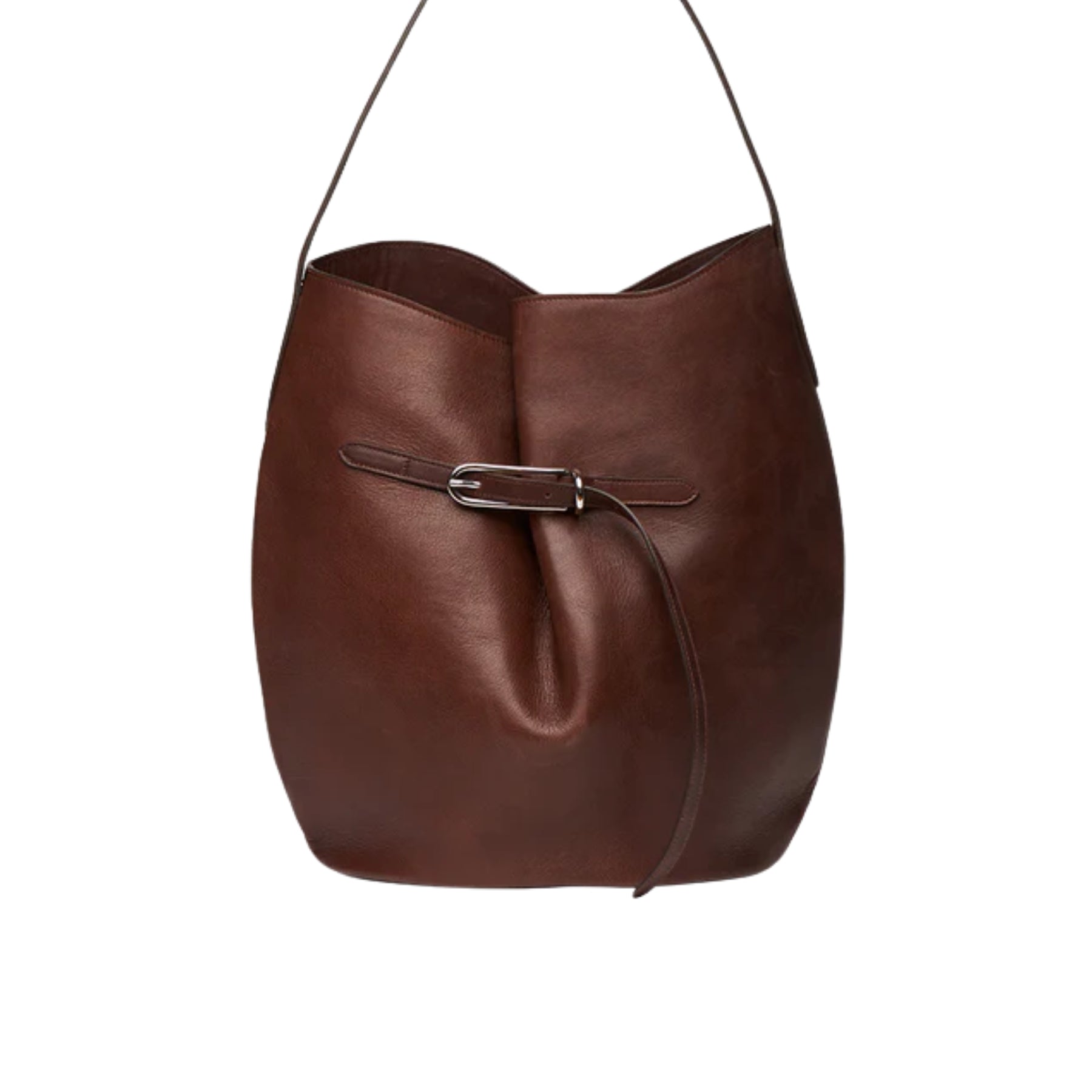 Liffner | Belted Bucket Bag Large in Dark Brown | The UNDONE