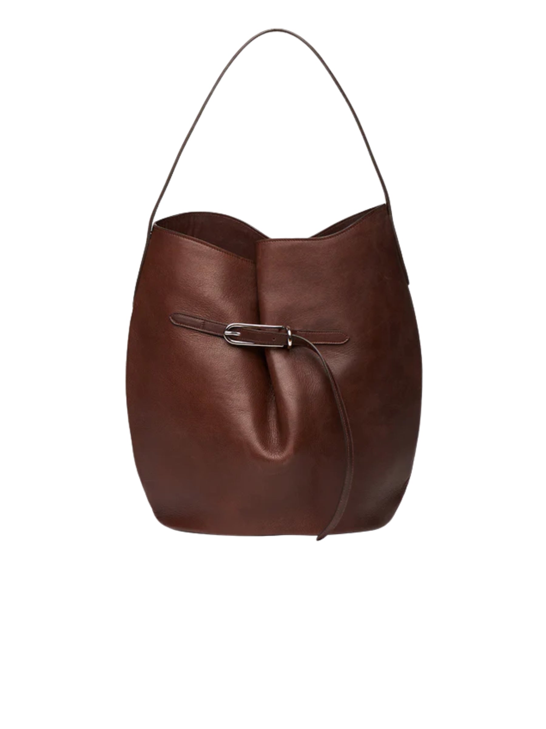 Liffner | Belted Bucket Bag Large in Dark Brown | The UNDONE