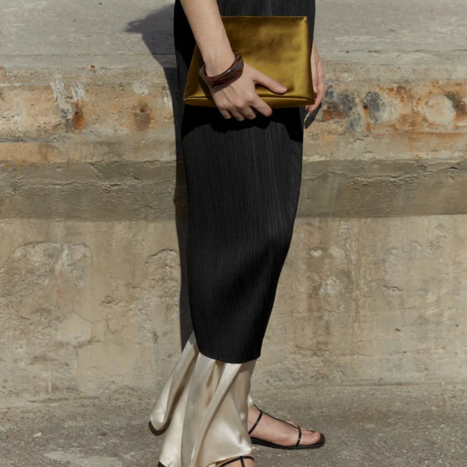 Liffner Zip Clutch in Curry Satin
