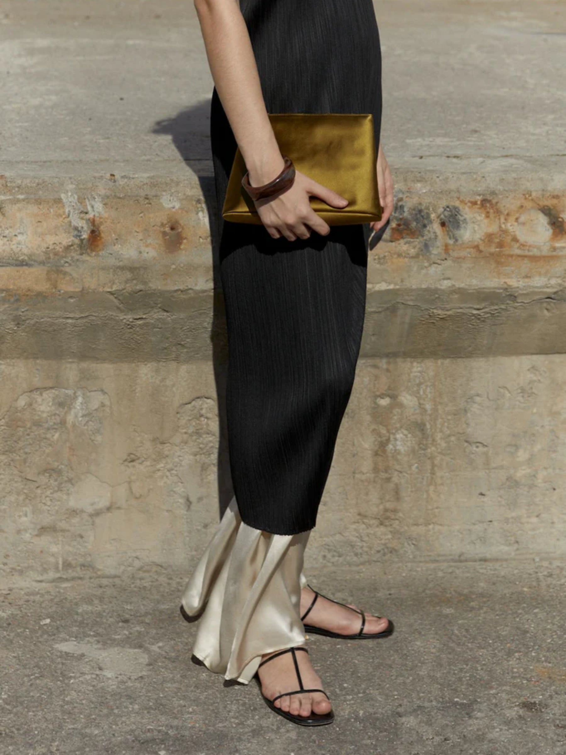 Liffner Zip Clutch in Curry Satin