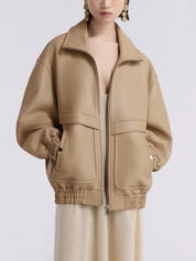Nour Hammour | Beck Modern Leather Bomber in Almond | The UNDONE