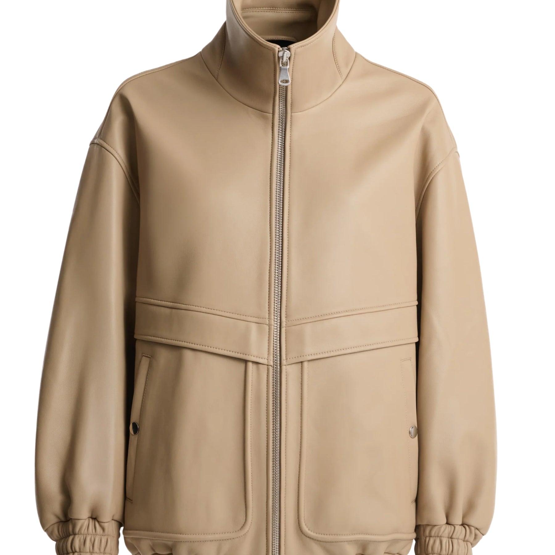 Nour Hammour | Beck Modern Leather Bomber in Almond | The UNDONE