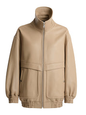 Nour Hammour | Beck Modern Leather Bomber in Almond | The UNDONE