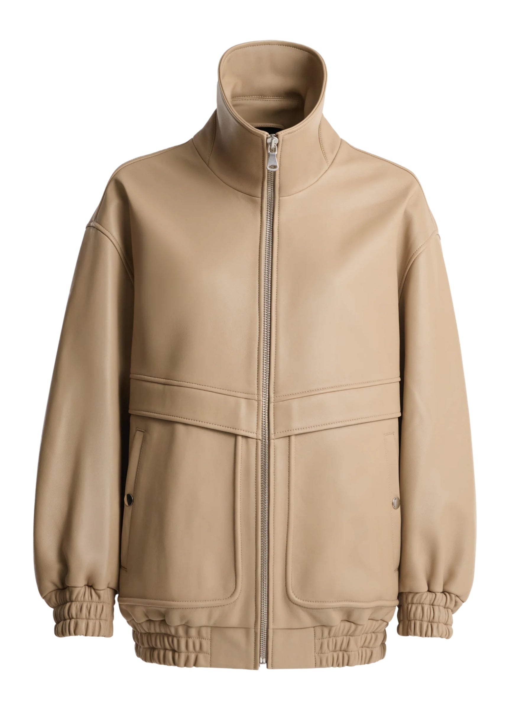 Nour Hammour | Beck Modern Leather Bomber in Almond | The UNDONE