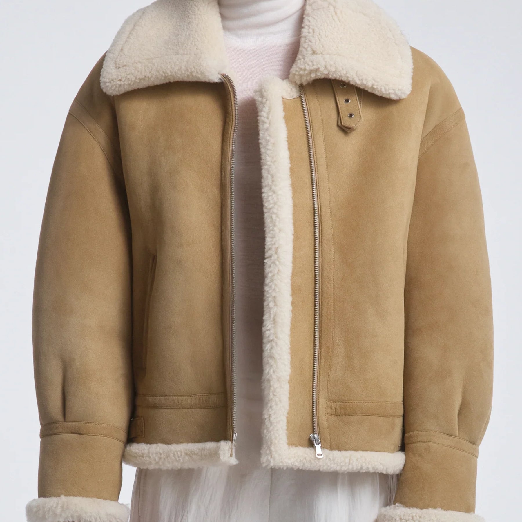 Nour Hammour | Portia Modern Shearling Aviator in Biscuit | The UNDONE
