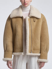 Nour Hammour | Portia Modern Shearling Aviator in Biscuit | The UNDONE