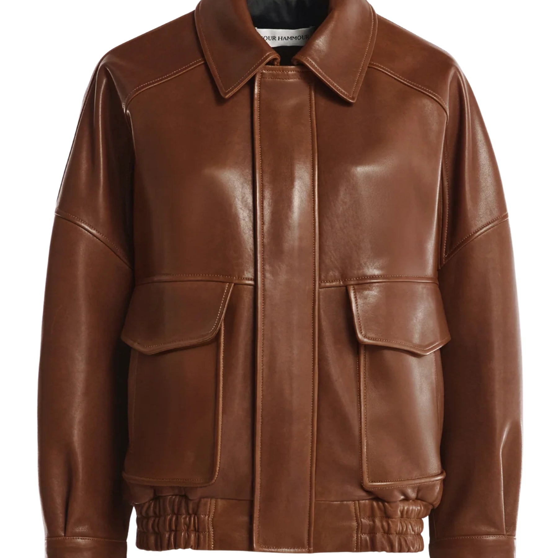Nour Hammour | Runa Soft Leather Bomber in Brown | The UNDONE