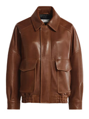 Nour Hammour | Runa Soft Leather Bomber in Brown | The UNDONE