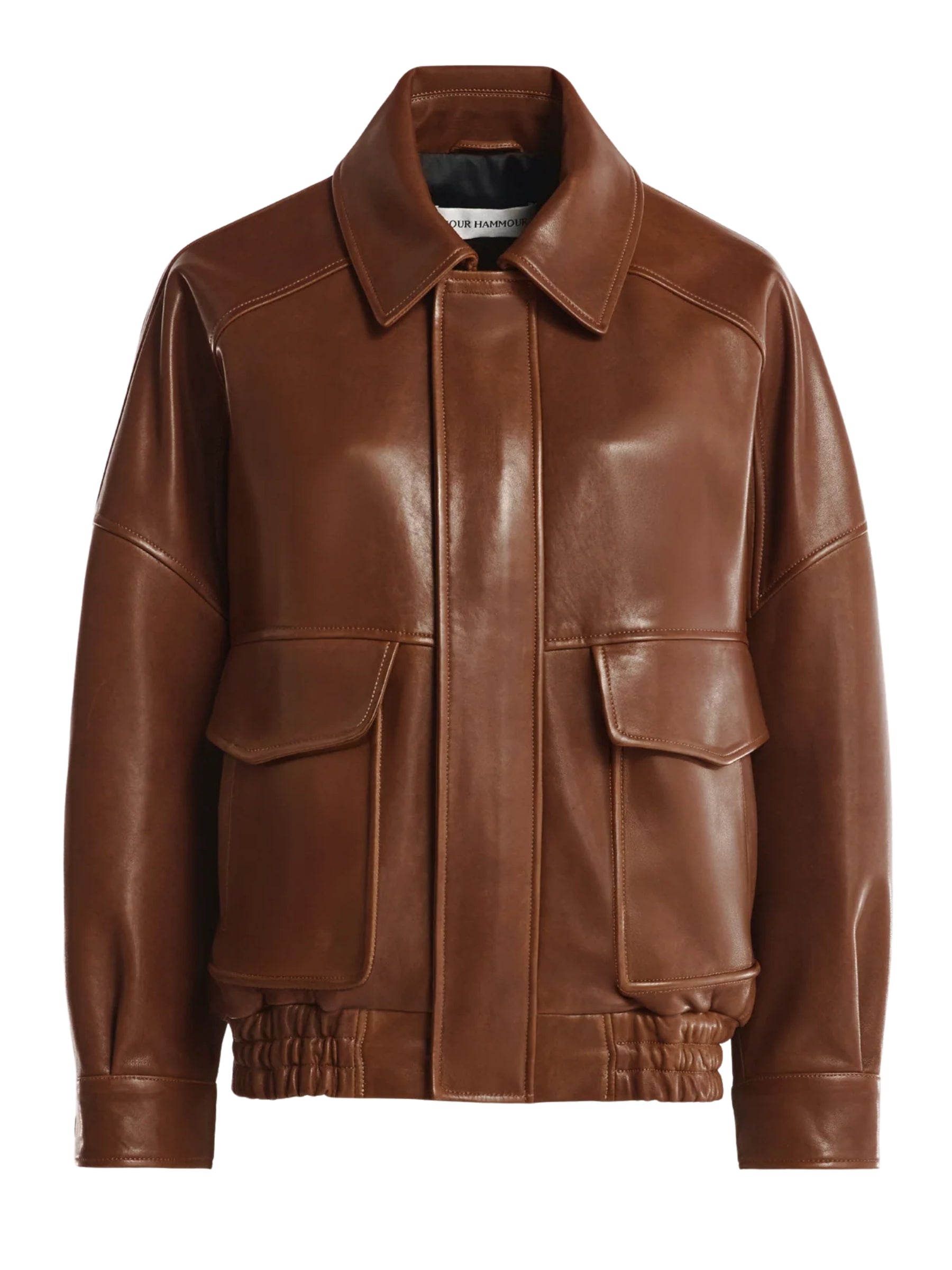 Nour Hammour | Runa Soft Leather Bomber in Brown | The UNDONE