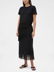 Oroton | Fringe Detail Crepe Dress in Black