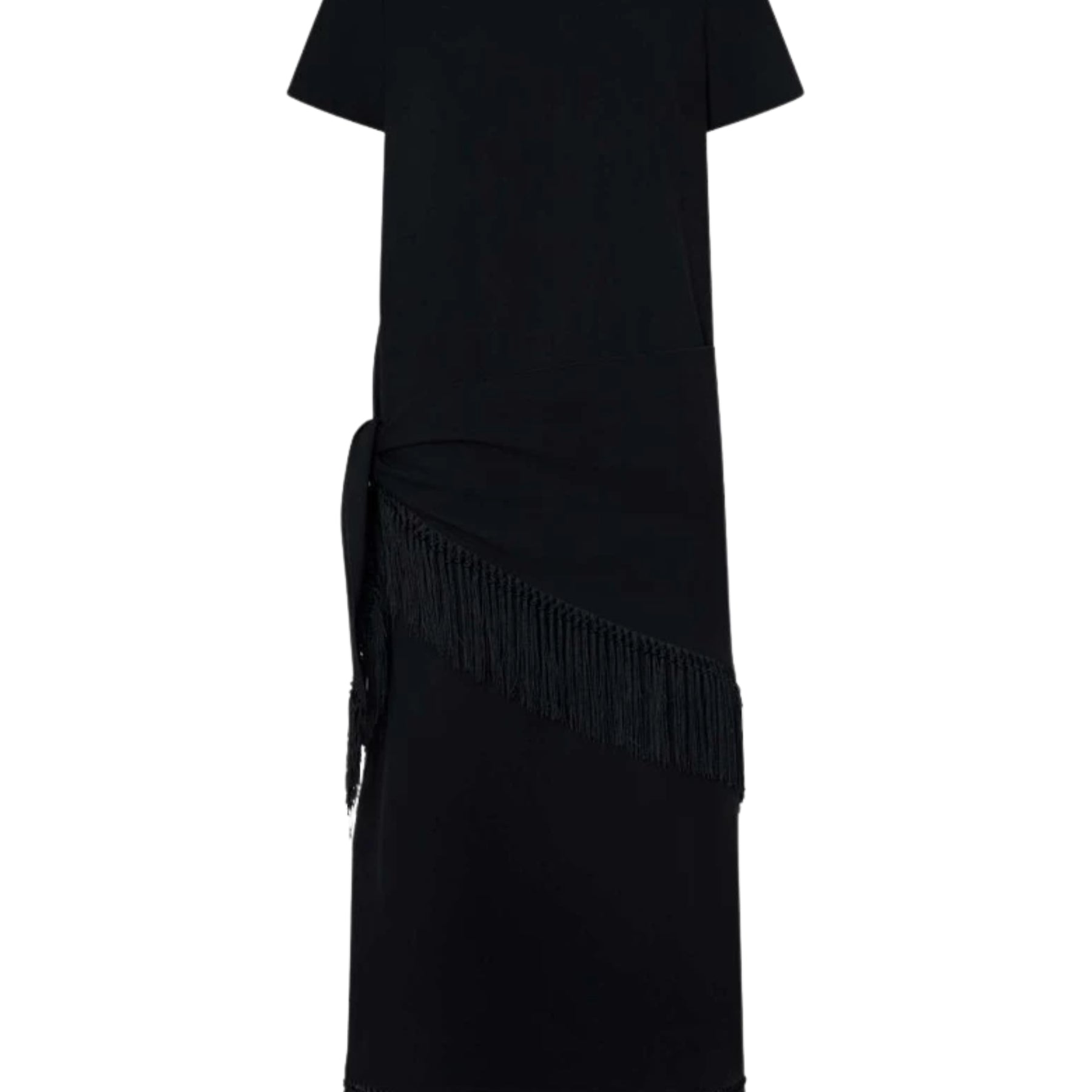 Oroton | Fringe Detail Crepe Dress in Black