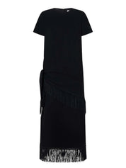 Oroton | Fringe Detail Crepe Dress in Black