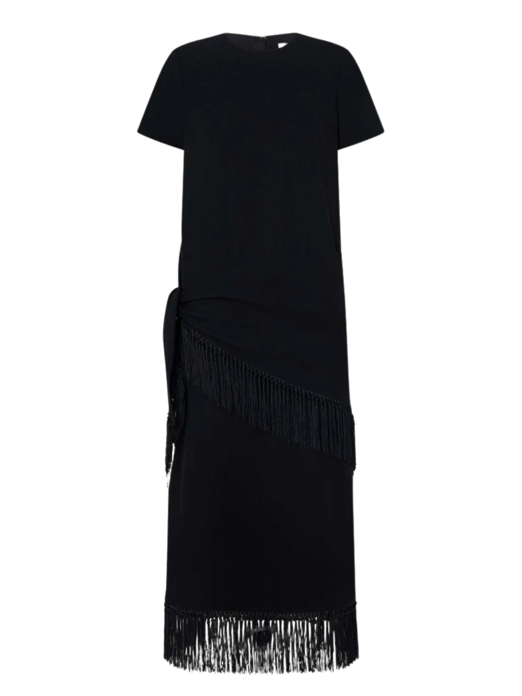 Oroton | Fringe Detail Crepe Dress in Black