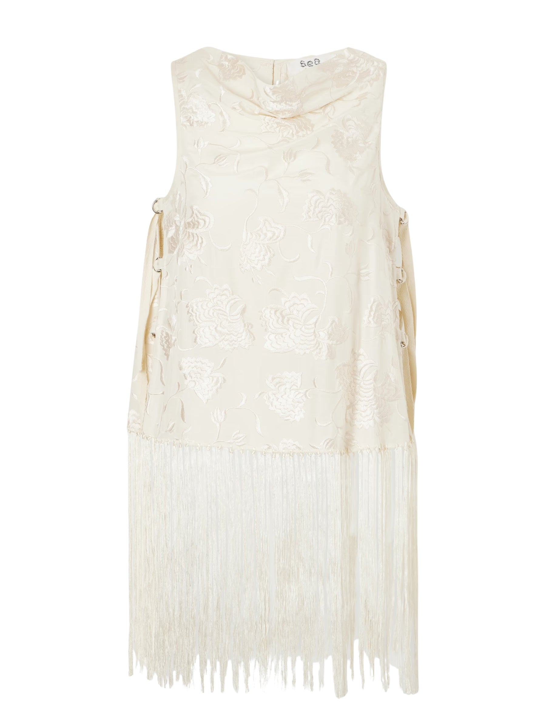SEA | Priscilla floral-embroidered fringed crepe vest