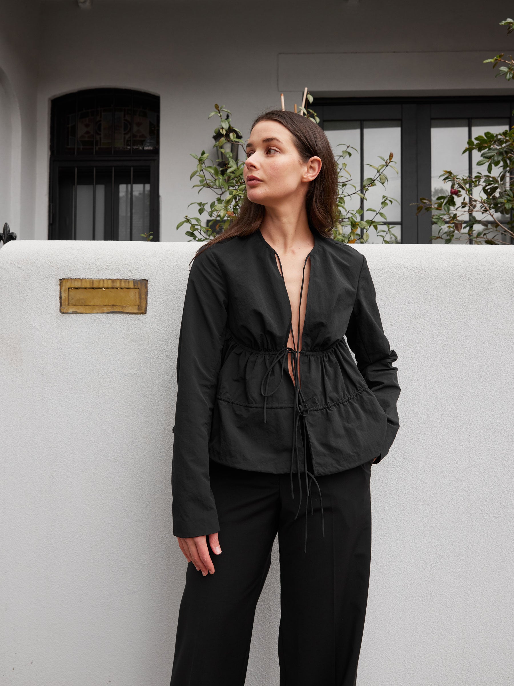 Christopher Esber | Calero Tie Front Top in Black | The UNDONE