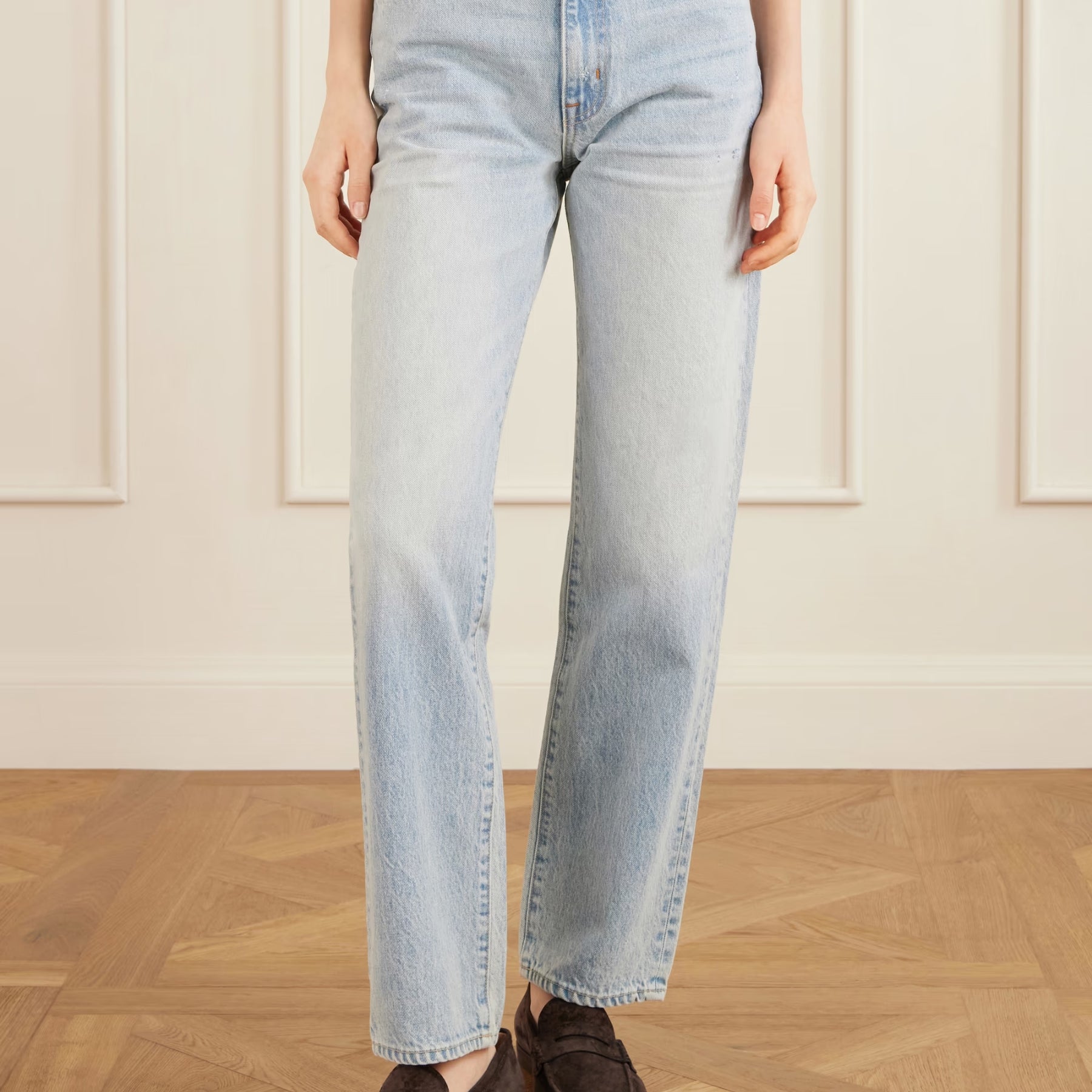 Slvrlake London high-rise straight-leg jeans in mid blue