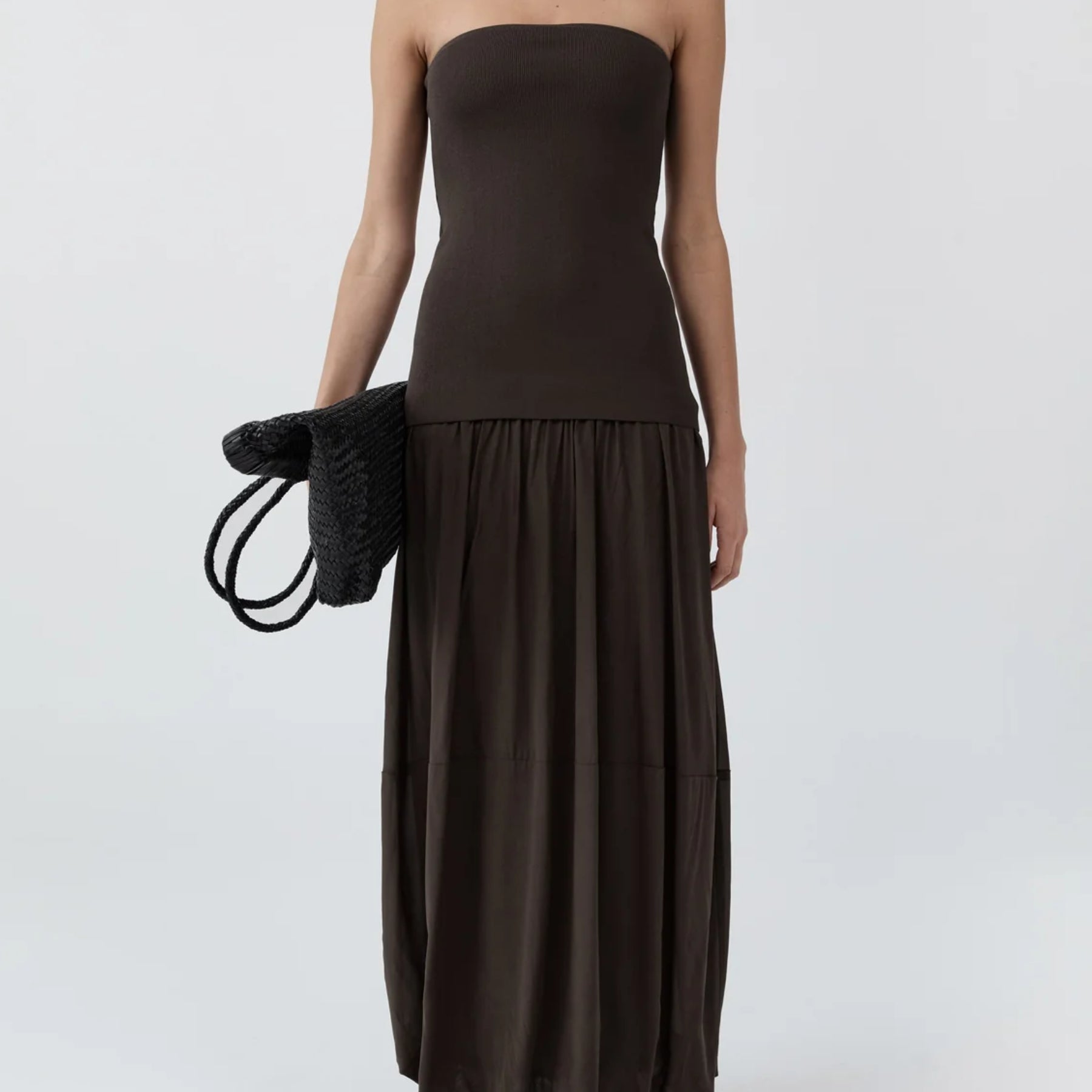 St. Agni Strapless Balloon Hem Brown Dress