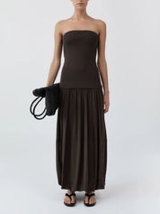 St. Agni Strapless Balloon Hem Brown Dress