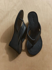 Stitch Detail Thong Wedge - Black