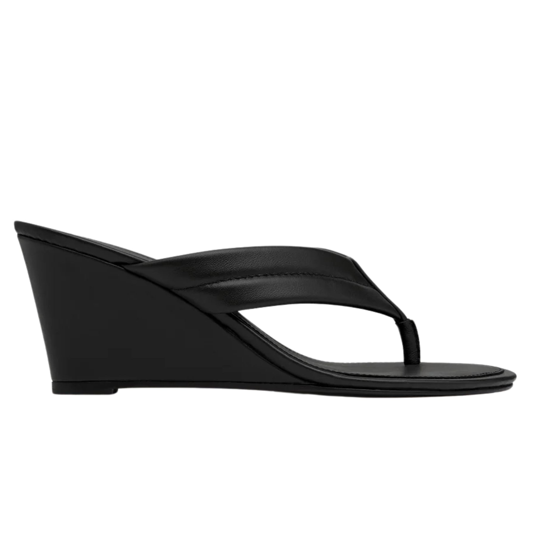 Stitch Detail Thong Wedge - Black