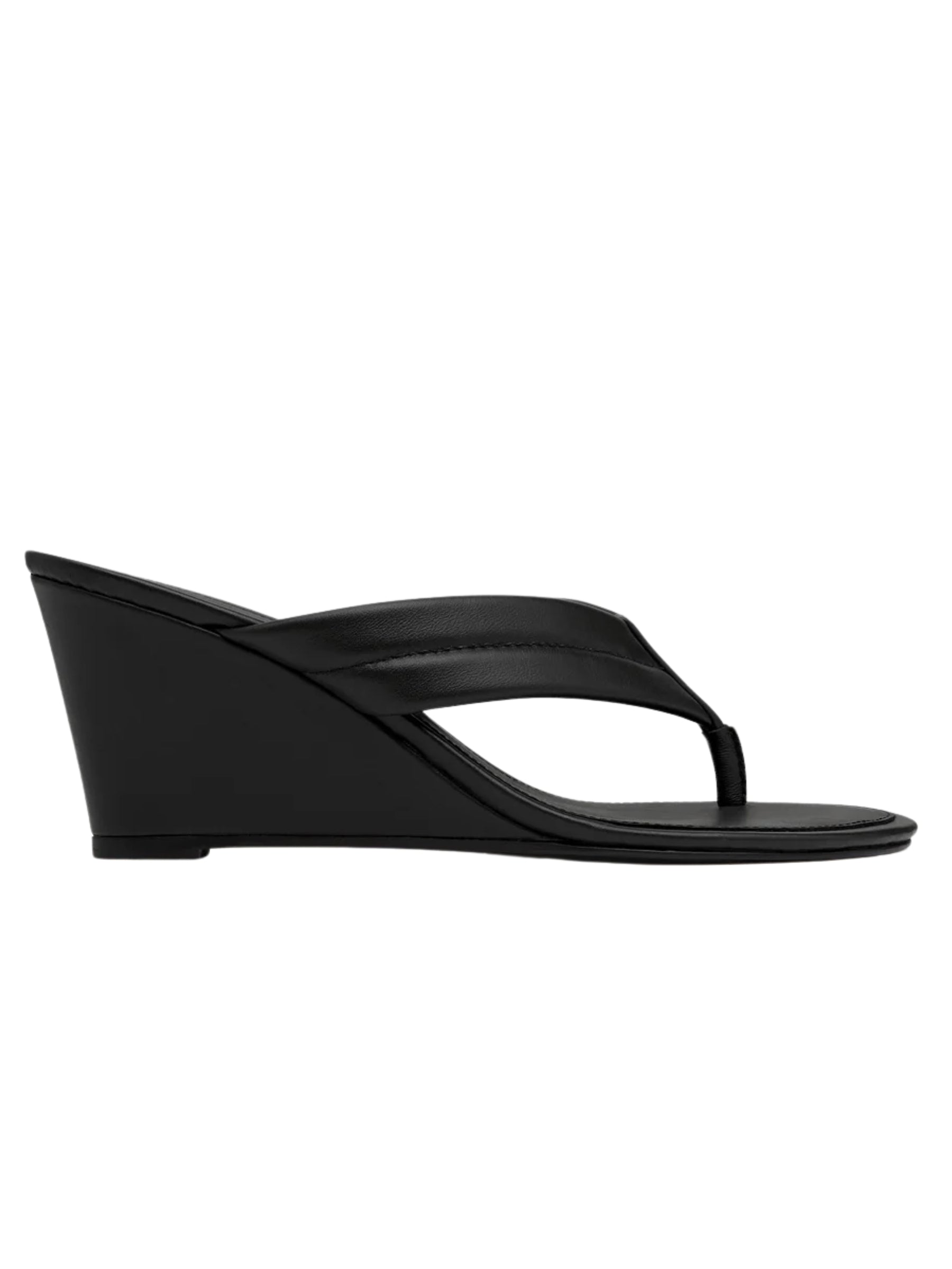 Stitch Detail Thong Wedge - Black