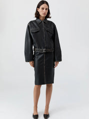 St. Agni Brushed Leather Belted Jacket - Black