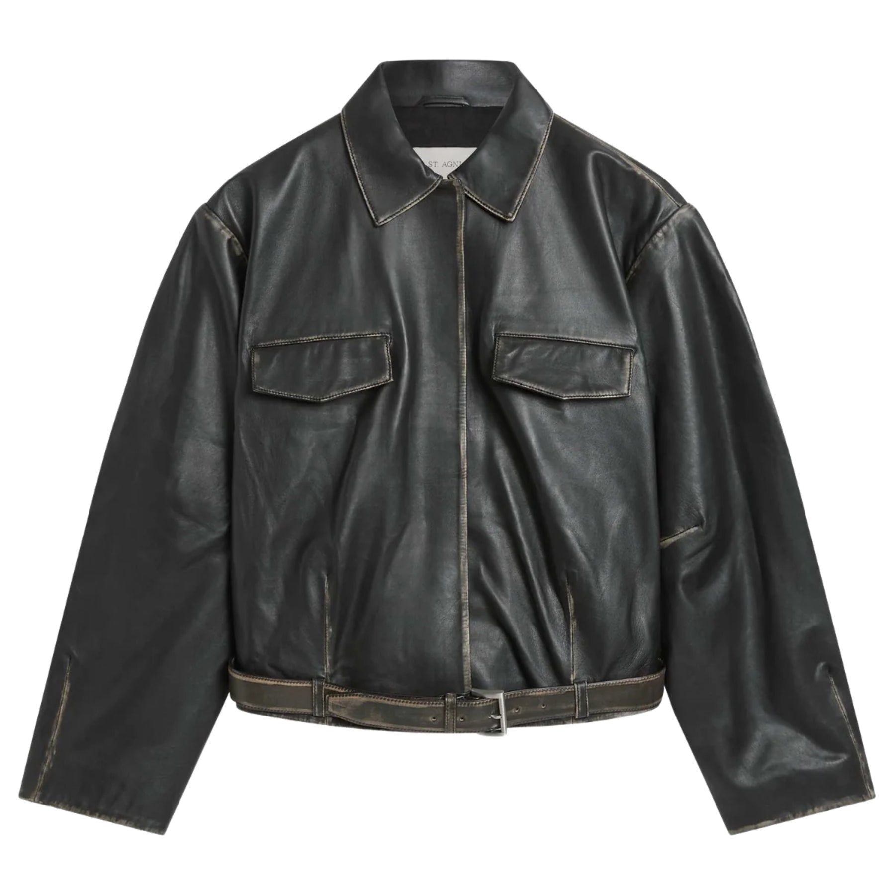 St. Agni Brushed Leather Belted Jacket - Black