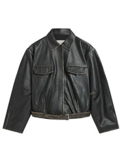 St. Agni Brushed Leather Belted Jacket - Black