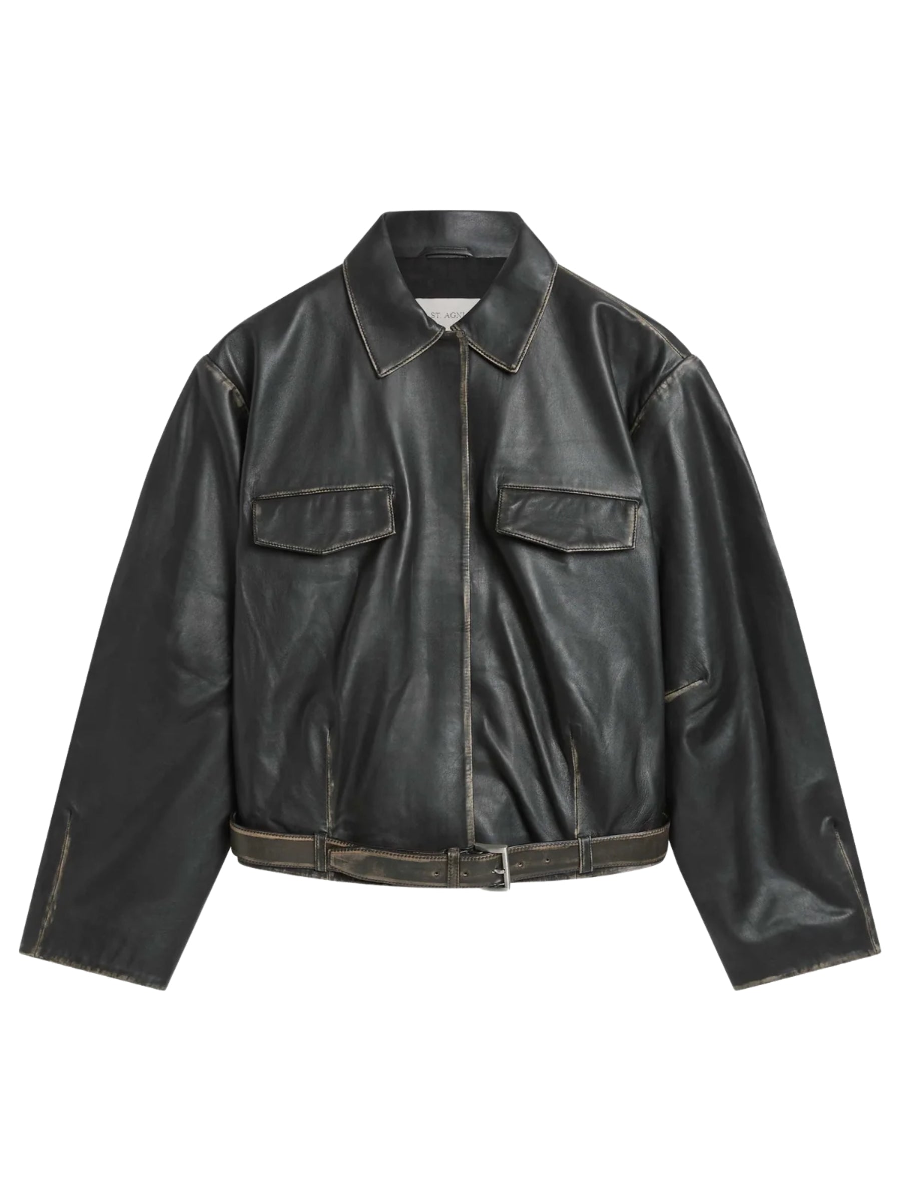 St. Agni Brushed Leather Belted Jacket - Black