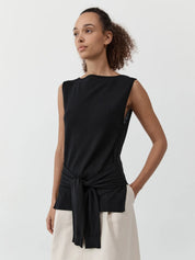 St. Agni Fine Merino Tie Waist Top - Black